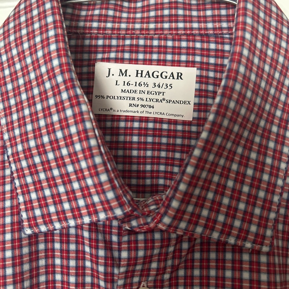 Haggar Men's Red and Blue Plaid Shirt